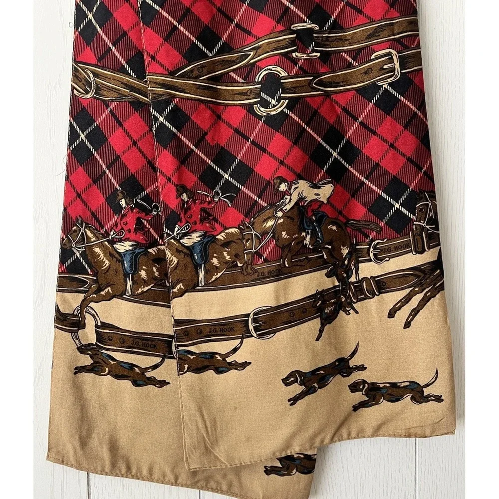 Vintage Double Face EQUESTRIAN Scarf Red Tartan Jockey Dachshund JG Hook
